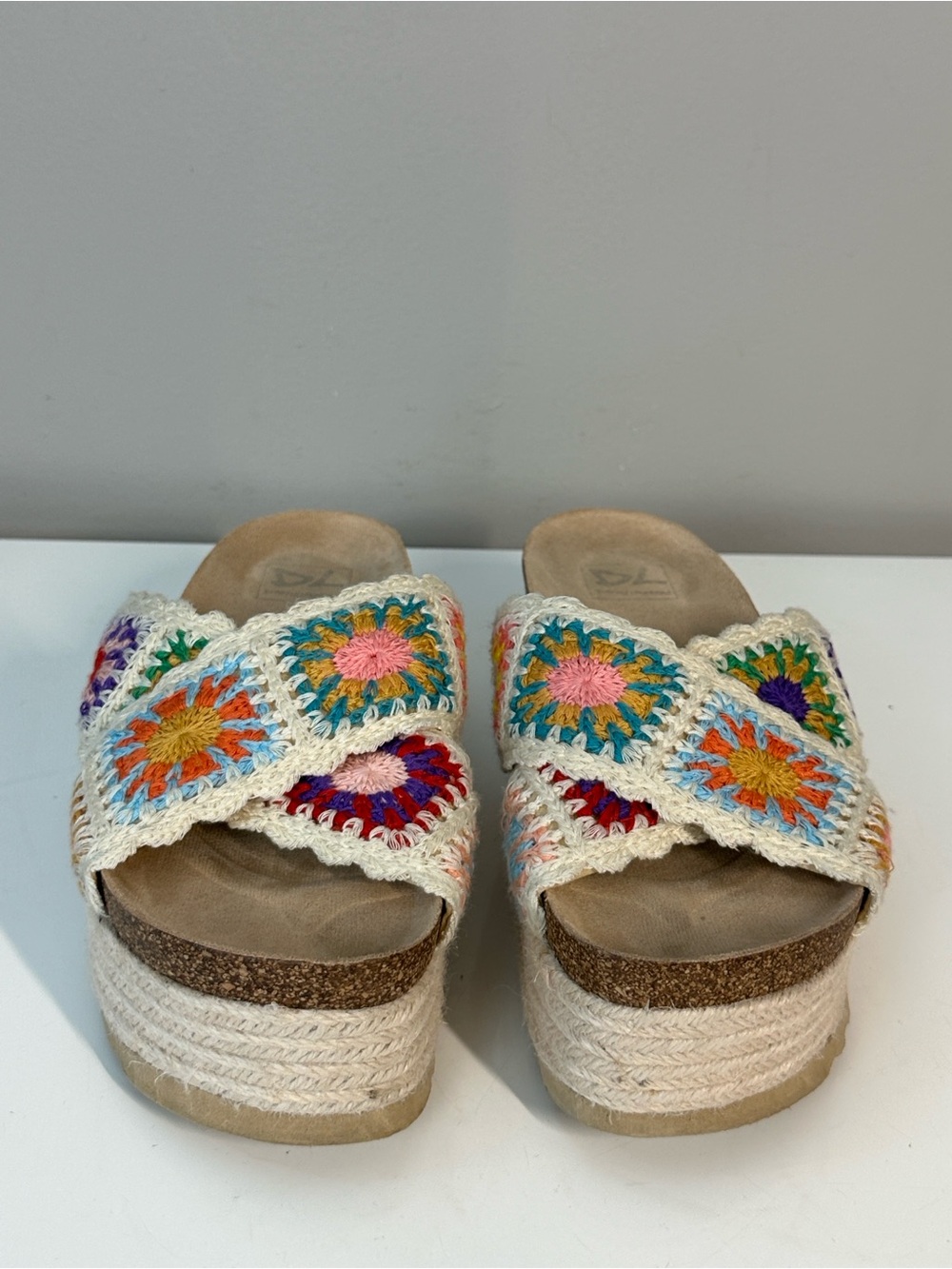 Dirty Laundry Plays Floral Crochet Platform Cork Platform Espadrilles Size 6 - Picture 5 of 14